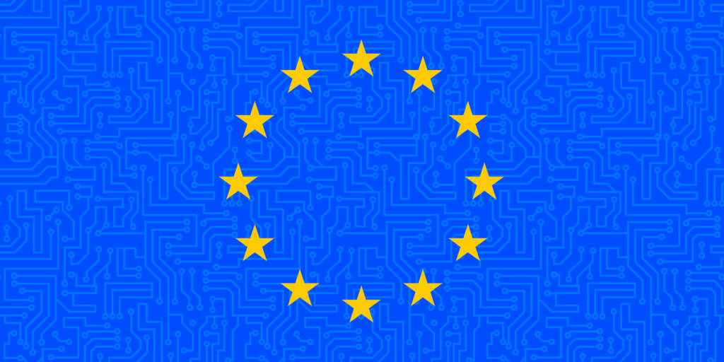 European Union flag with icon of person with a heart in center