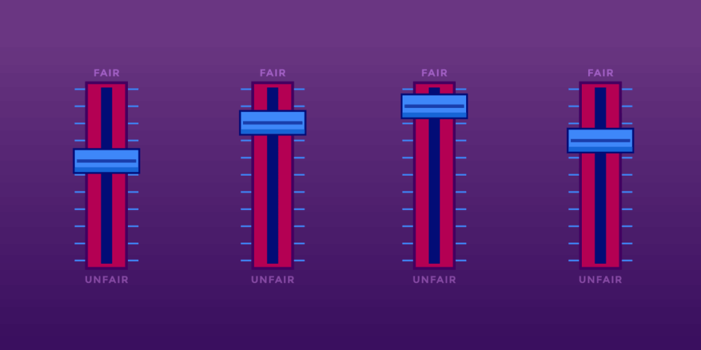 4 volume controls for fair use on purple background